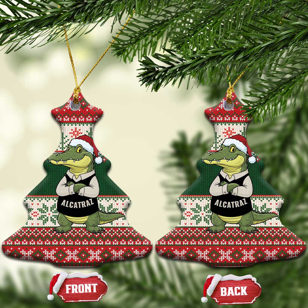 Funny Christmas Alligator Santa Ceramic Ornament Knitted Pattern - Wonder Print Shop