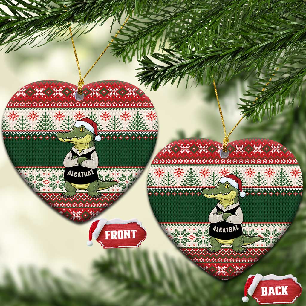 Funny Christmas Alligator Santa Ceramic Ornament Knitted Pattern - Wonder Print Shop
