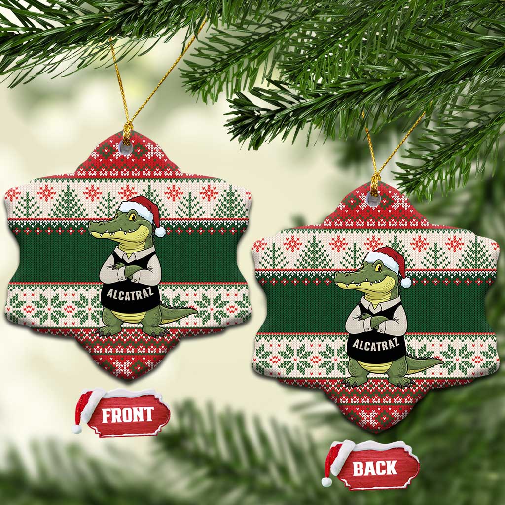 Funny Christmas Alligator Santa Ceramic Ornament Knitted Pattern - Wonder Print Shop