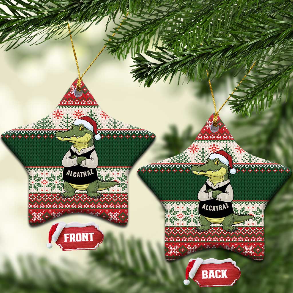 Funny Christmas Alligator Santa Ceramic Ornament Knitted Pattern - Wonder Print Shop