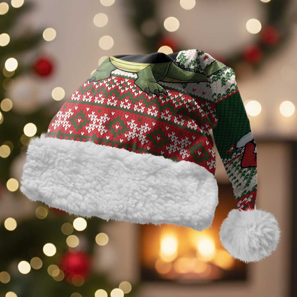 Funny Christmas Alligator Santa Christmas Santa Hat Knitted Pattern - Wonder Print Shop
