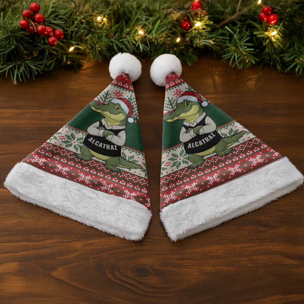 Funny Christmas Alligator Santa Christmas Santa Hat Knitted Pattern - Wonder Print Shop