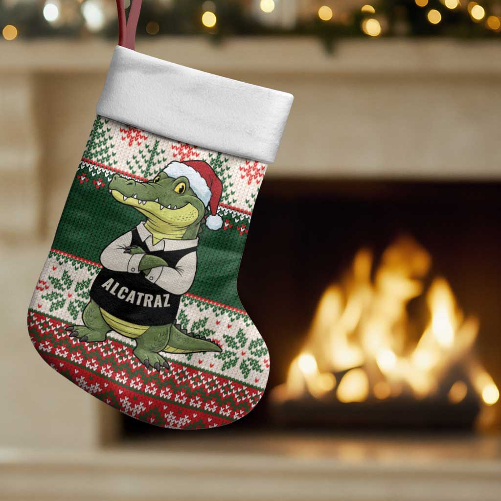 Funny Christmas Alligator Santa Christmas Stocking Knitted Pattern - Wonder Print Shop