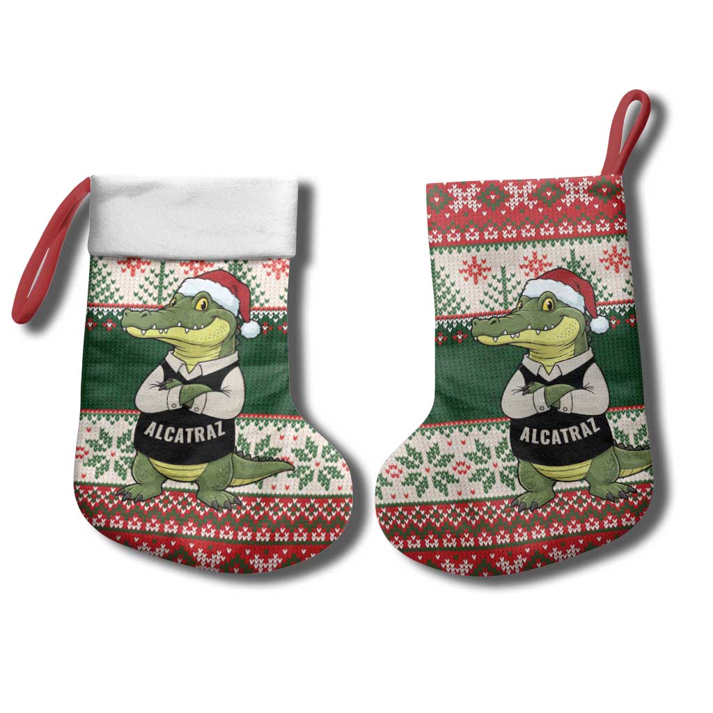 Funny Christmas Alligator Santa Christmas Stocking Knitted Pattern - Wonder Print Shop