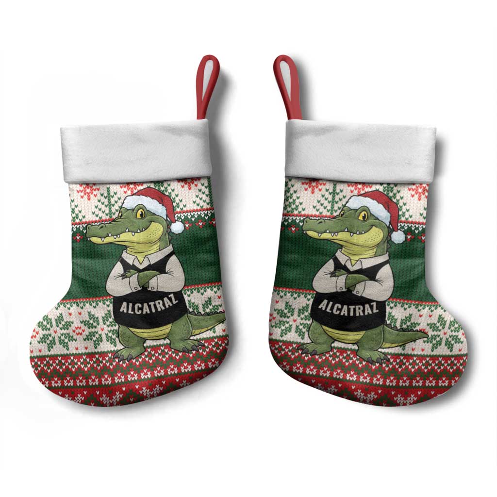 Funny Christmas Alligator Santa Christmas Stocking Knitted Pattern - Wonder Print Shop