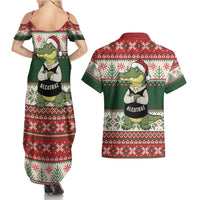 Funny Christmas Alligator Santa Couples Matching Summer Maxi Dress and Hawaiian Shirt Knitted Pattern - Wonder Print Shop