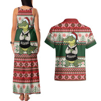 Funny Christmas Alligator Santa Couples Matching Tank Maxi Dress and Hawaiian Shirt Knitted Pattern - Wonder Print Shop
