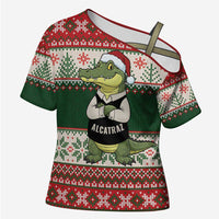 Funny Christmas Alligator Santa Cross Shoulder Shirt Knitted Pattern - Wonder Print Shop