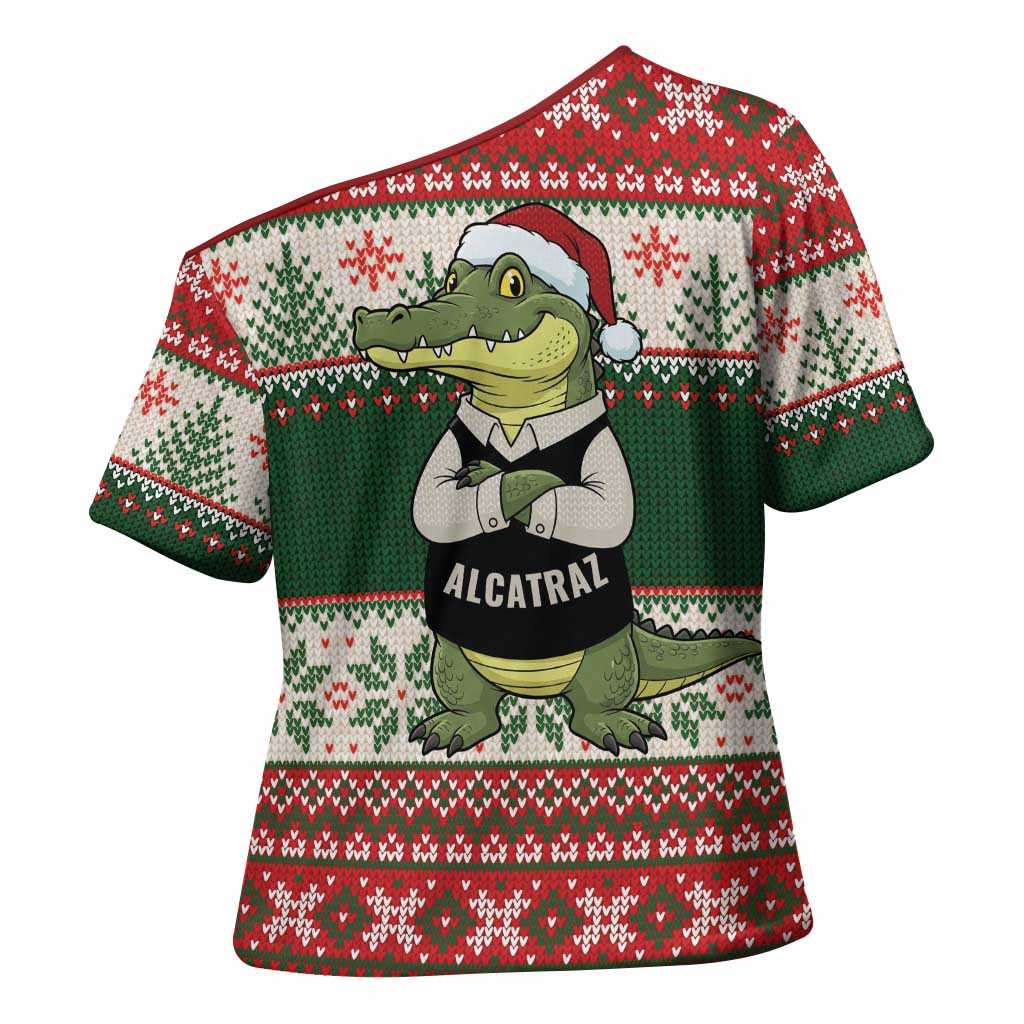 Funny Christmas Alligator Santa Cross Shoulder Shirt Knitted Pattern - Wonder Print Shop