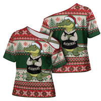 Funny Christmas Alligator Santa Cross Shoulder Shirt Knitted Pattern - Wonder Print Shop