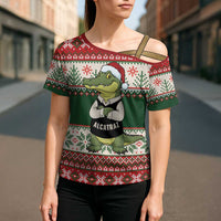 Funny Christmas Alligator Santa Cross Shoulder Shirt Knitted Pattern - Wonder Print Shop