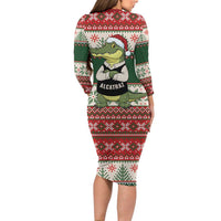 Funny Christmas Alligator Santa Family Matching Long Sleeve Bodycon Dress and Hawaiian Shirt Knitted Pattern - Wonder Print Shop