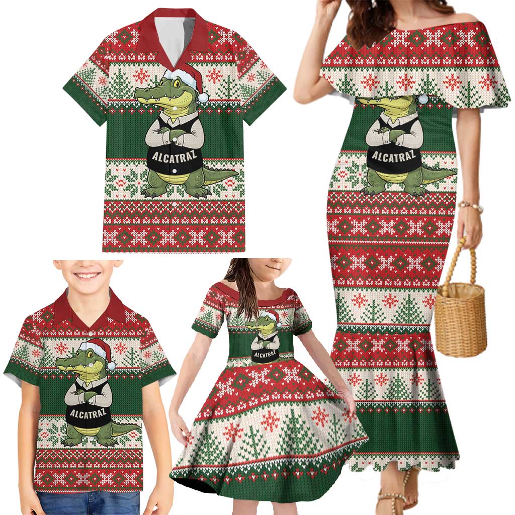 Funny Christmas Alligator Santa Family Matching Mermaid Dress and Hawaiian Shirt Knitted Pattern - Wonder Print Shop