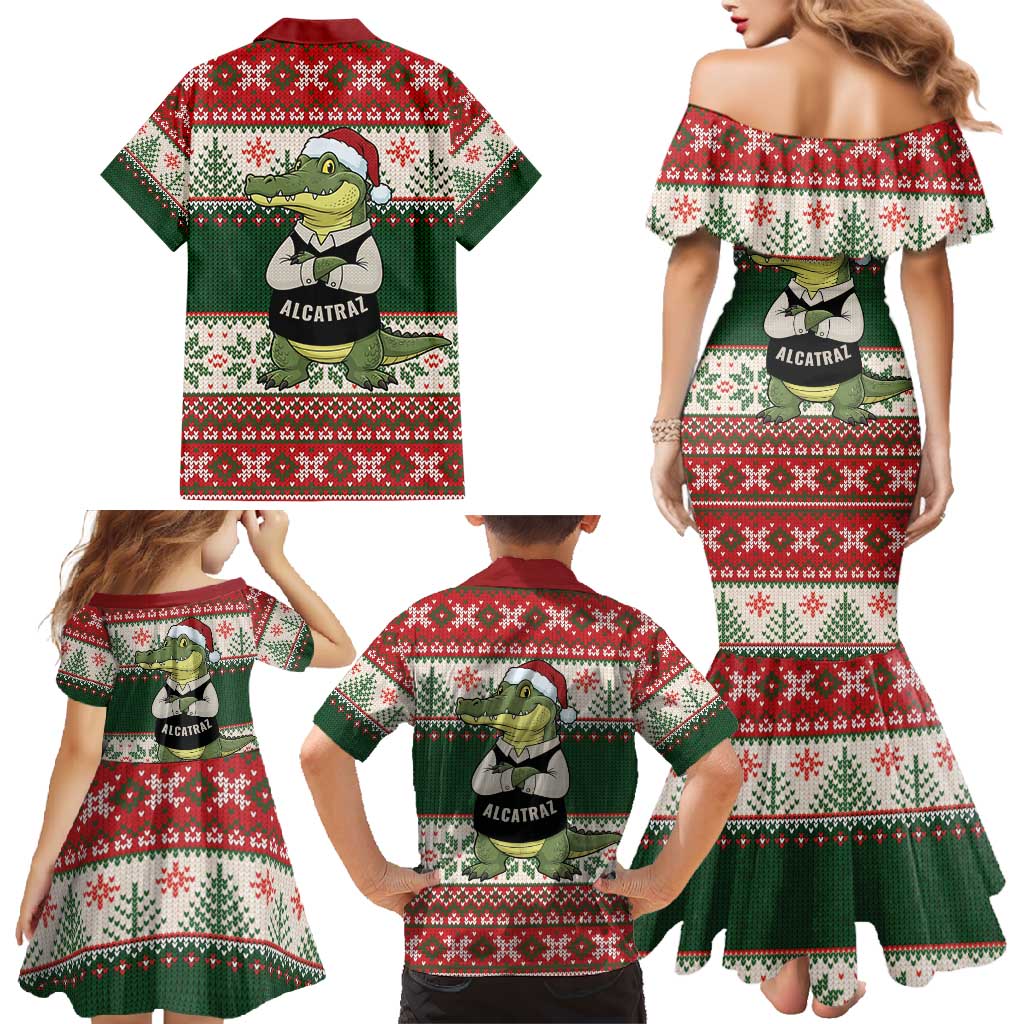 Funny Christmas Alligator Santa Family Matching Mermaid Dress and Hawaiian Shirt Knitted Pattern - Wonder Print Shop
