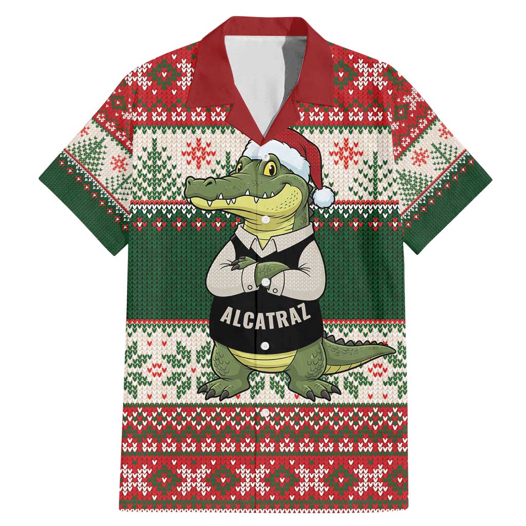 Funny Christmas Alligator Santa Family Matching Mermaid Dress and Hawaiian Shirt Knitted Pattern - Wonder Print Shop