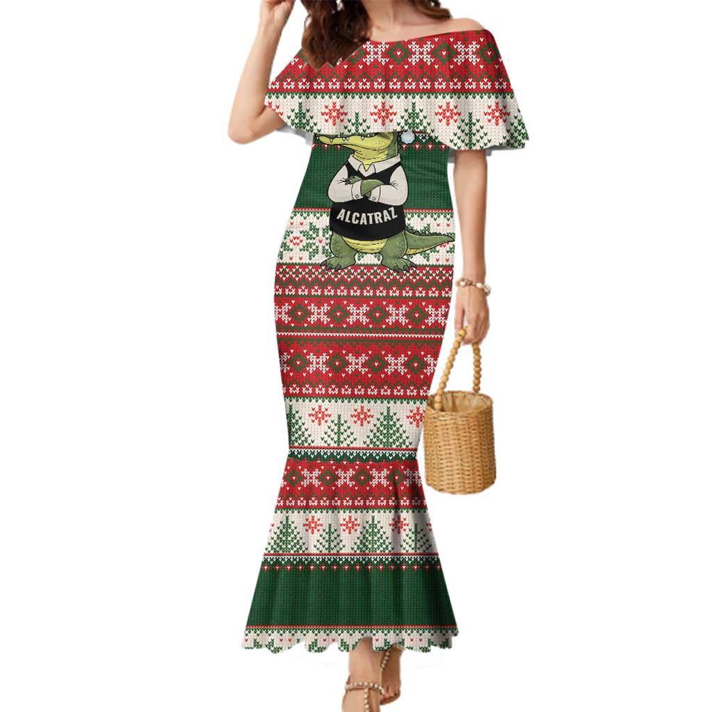 Funny Christmas Alligator Santa Family Matching Mermaid Dress and Hawaiian Shirt Knitted Pattern - Wonder Print Shop