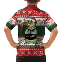 Funny Christmas Alligator Santa Family Matching Off The Shoulder Long Sleeve Dress and Hawaiian Shirt Knitted Pattern - Wonder Print Shop