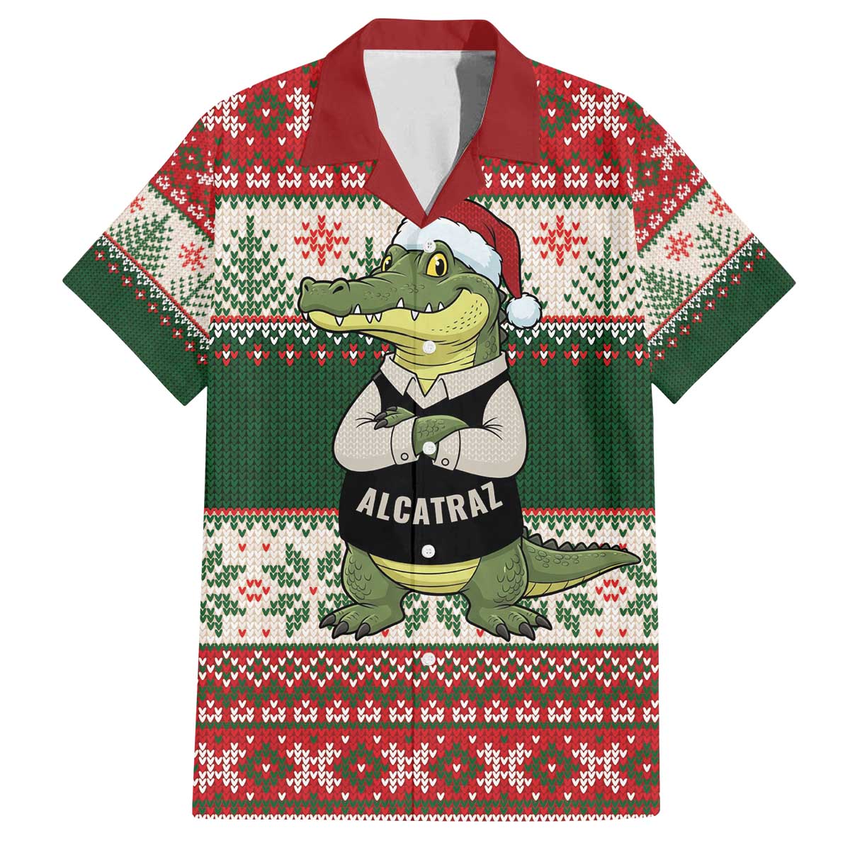Funny Christmas Alligator Santa Family Matching Off The Shoulder Long Sleeve Dress and Hawaiian Shirt Knitted Pattern - Wonder Print Shop
