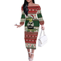 Funny Christmas Alligator Santa Family Matching Off The Shoulder Long Sleeve Dress and Hawaiian Shirt Knitted Pattern - Wonder Print Shop