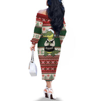Funny Christmas Alligator Santa Family Matching Off The Shoulder Long Sleeve Dress and Hawaiian Shirt Knitted Pattern - Wonder Print Shop