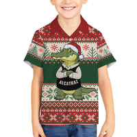 Funny Christmas Alligator Santa Family Matching Off The Shoulder Long Sleeve Dress and Hawaiian Shirt Knitted Pattern - Wonder Print Shop