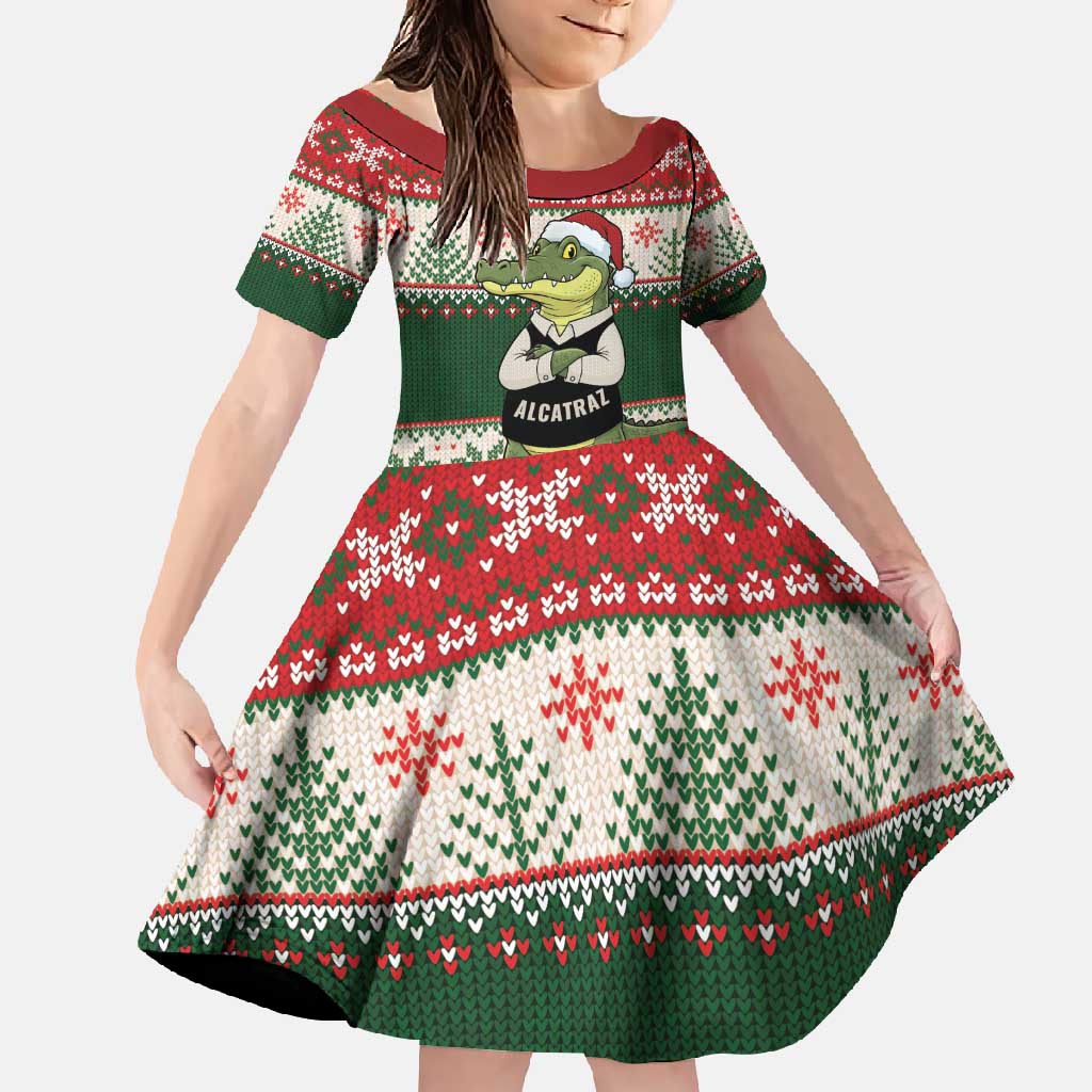 Funny Christmas Alligator Santa Family Matching Off Shoulder Maxi Dress and Hawaiian Shirt Knitted Pattern - Wonder Print Shop