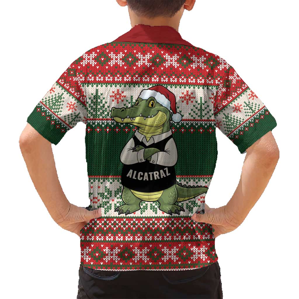 Funny Christmas Alligator Santa Family Matching Puletasi and Hawaiian Shirt Knitted Pattern - Wonder Print Shop