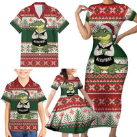 Funny Christmas Alligator Santa Family Matching Short Sleeve Bodycon Dress and Hawaiian Shirt Knitted Pattern - Wonder Print Shop