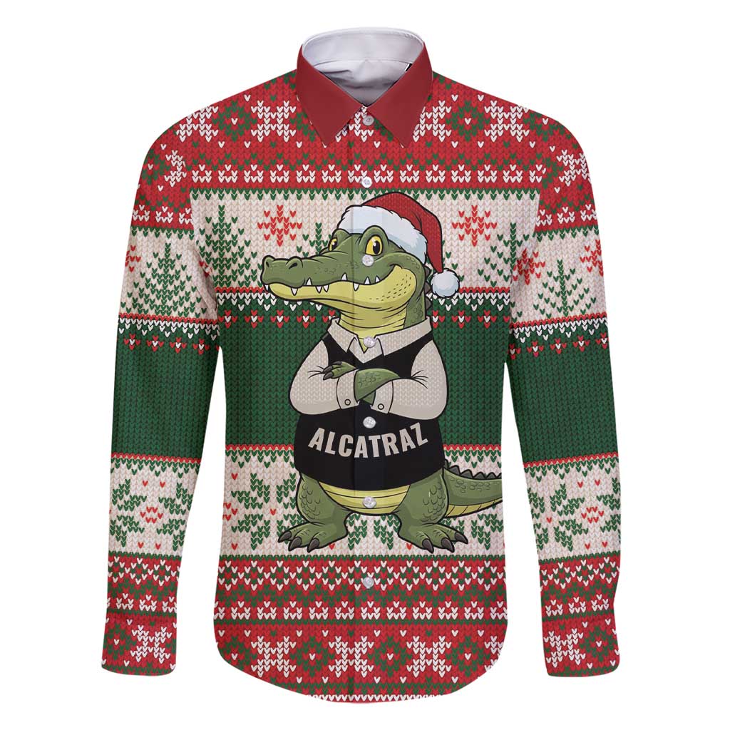 Funny Christmas Alligator Santa Family Matching Short Sleeve Bodycon Dress and Hawaiian Shirt Knitted Pattern - Wonder Print Shop