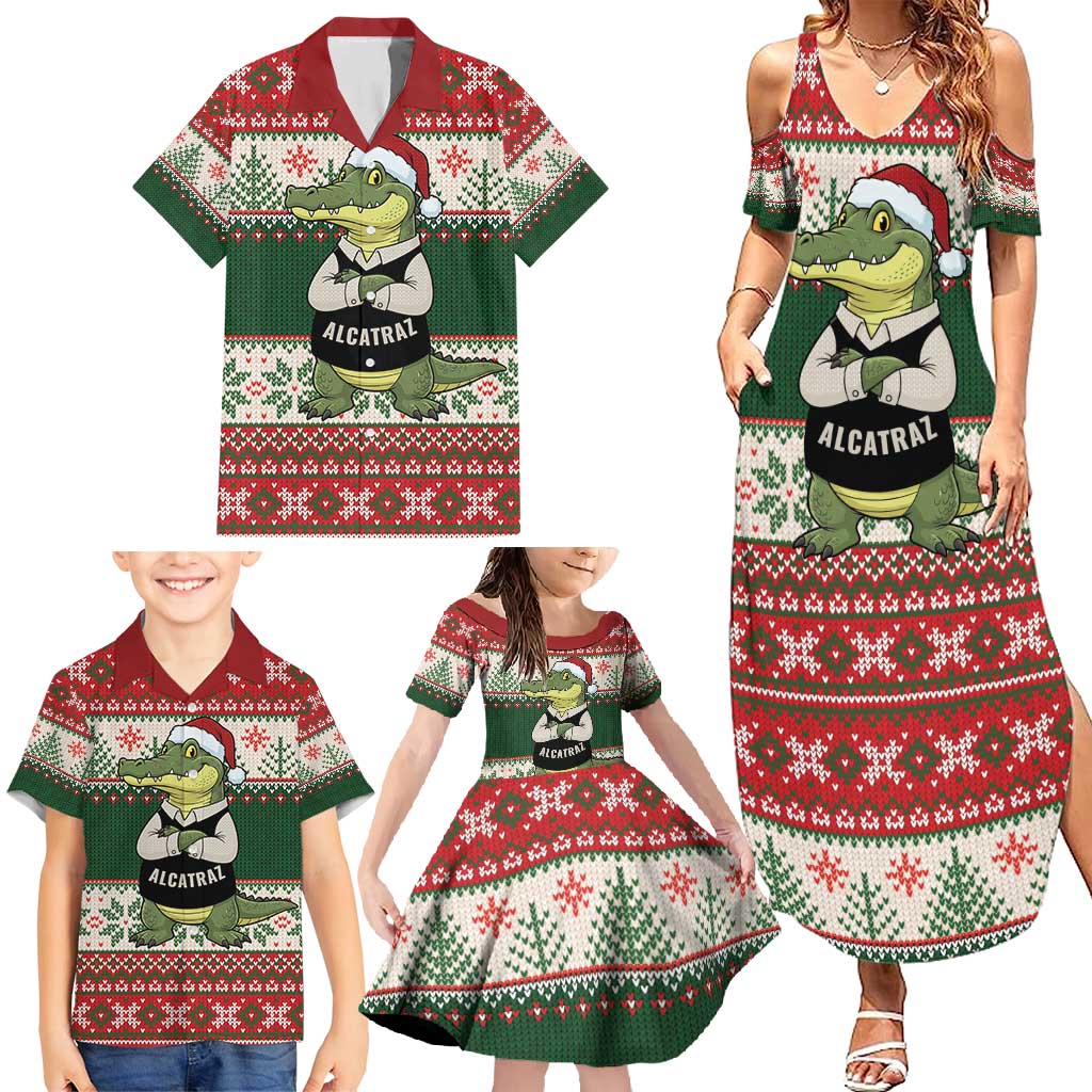 Funny Christmas Alligator Santa Family Matching Summer Maxi Dress and Hawaiian Shirt Knitted Pattern - Wonder Print Shop