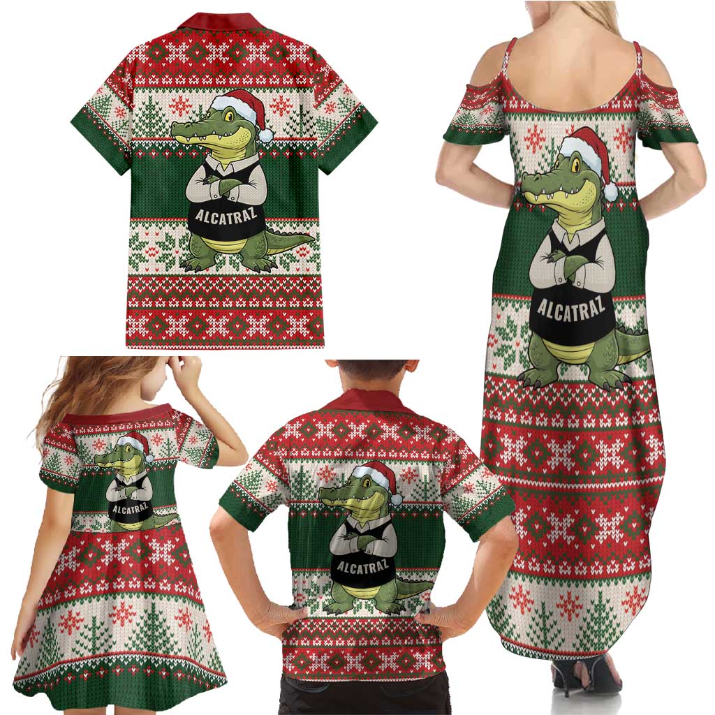 Funny Christmas Alligator Santa Family Matching Summer Maxi Dress and Hawaiian Shirt Knitted Pattern - Wonder Print Shop