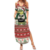 Funny Christmas Alligator Santa Family Matching Summer Maxi Dress and Hawaiian Shirt Knitted Pattern - Wonder Print Shop