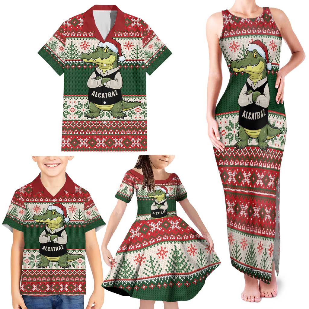Funny Christmas Alligator Santa Family Matching Tank Maxi Dress and Hawaiian Shirt Knitted Pattern - Wonder Print Shop