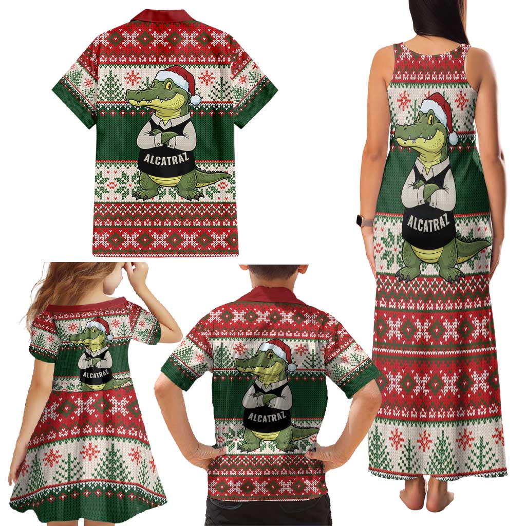 Funny Christmas Alligator Santa Family Matching Tank Maxi Dress and Hawaiian Shirt Knitted Pattern - Wonder Print Shop