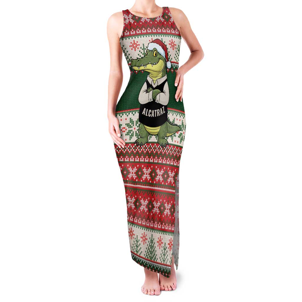 Funny Christmas Alligator Santa Family Matching Tank Maxi Dress and Hawaiian Shirt Knitted Pattern - Wonder Print Shop