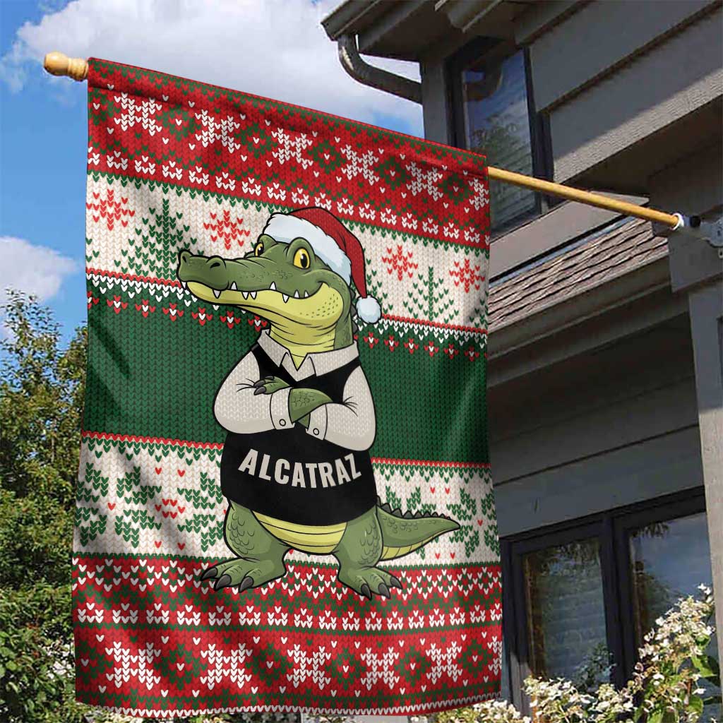 Funny Christmas Alligator Santa Garden Flag Knitted Pattern - Wonder Print Shop