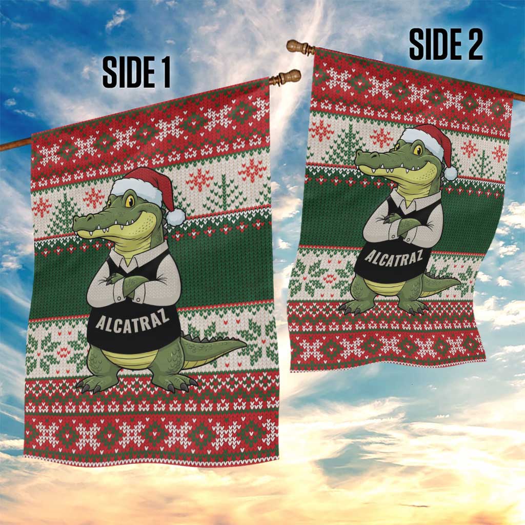 Funny Christmas Alligator Santa Garden Flag Knitted Pattern - Wonder Print Shop