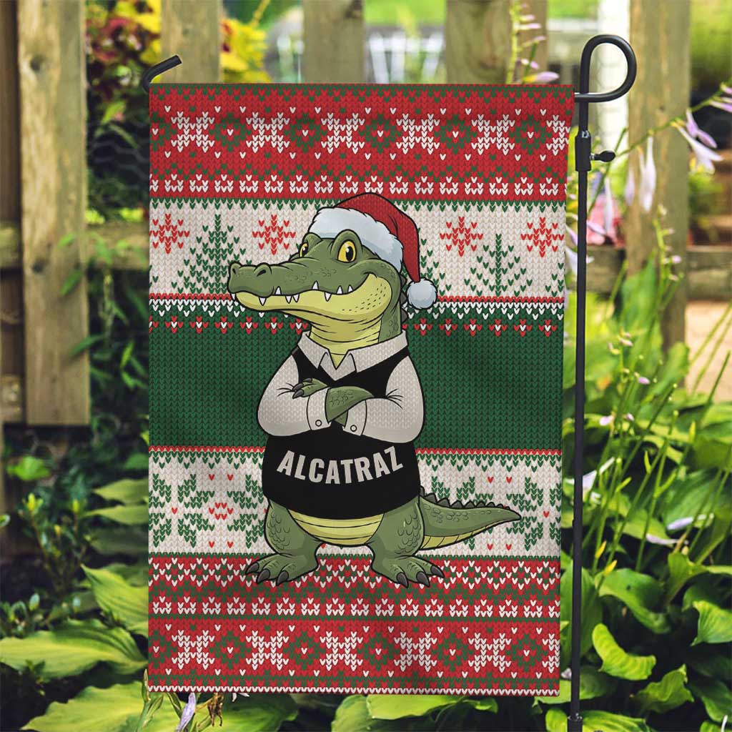 Funny Christmas Alligator Santa Garden Flag Knitted Pattern - Wonder Print Shop
