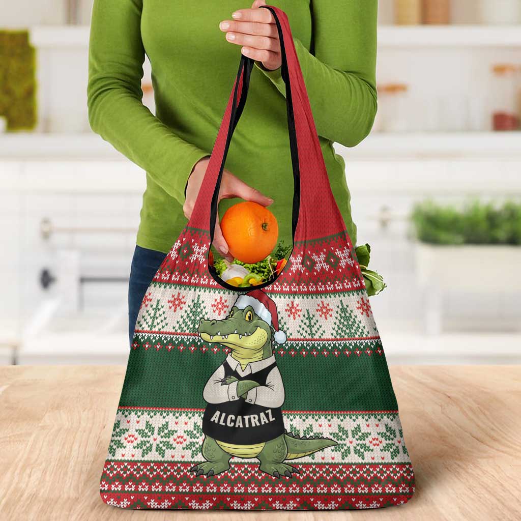 Funny Christmas Alligator Santa Grocery Bag Knitted Pattern - Wonder Print Shop