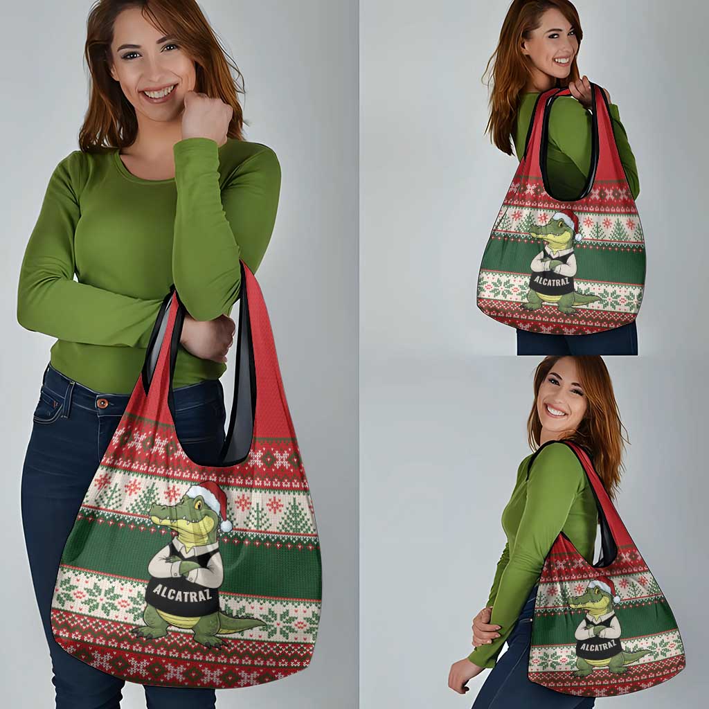 Funny Christmas Alligator Santa Grocery Bag Knitted Pattern - Wonder Print Shop