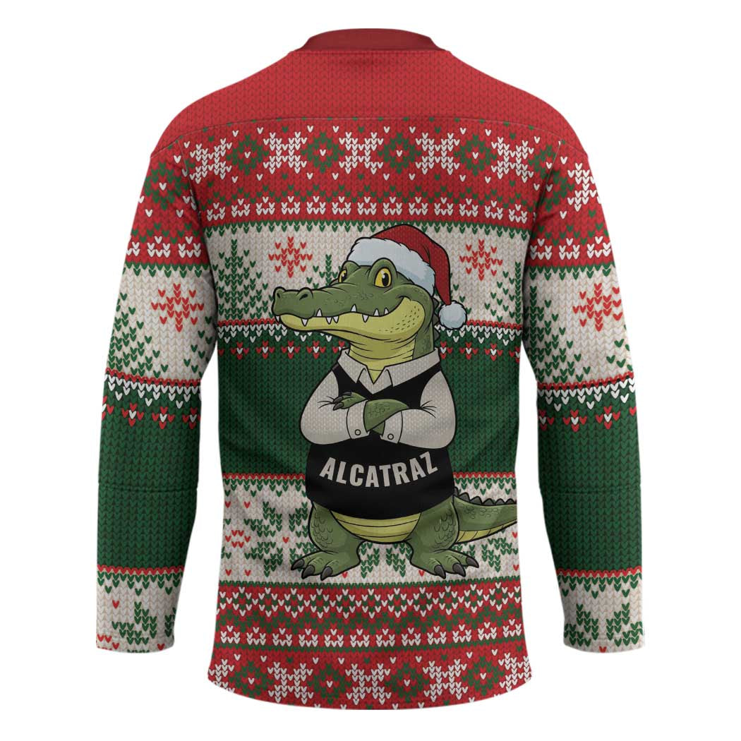 Funny Christmas Alligator Santa Hockey Jersey Knitted Pattern - Wonder Print Shop