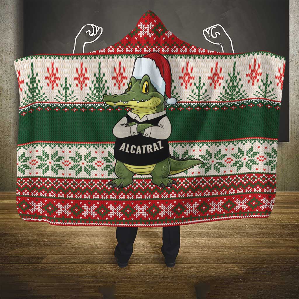 Funny Christmas Alligator Santa Hooded Blanket Knitted Pattern - Wonder Print Shop
