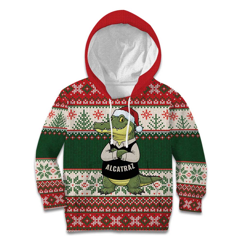 Funny Christmas Alligator Santa Kid Hoodie Knitted Pattern - Wonder Print Shop