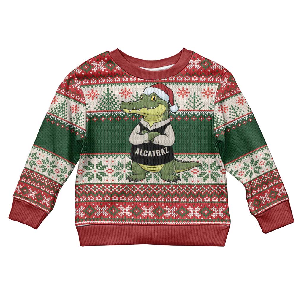 Funny Christmas Alligator Santa Kid Ugly Christmas Sweater Knitted Pattern - Wonder Print Shop