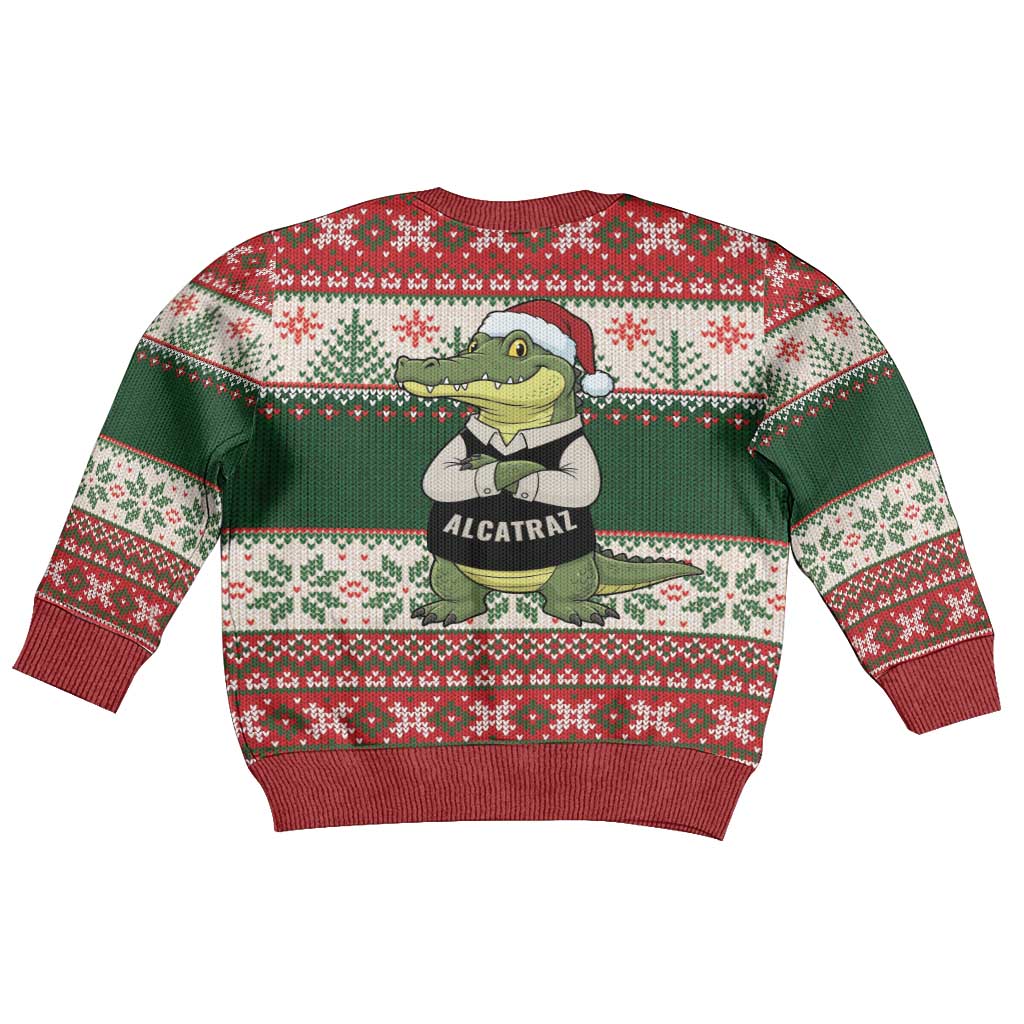 Funny Christmas Alligator Santa Kid Ugly Christmas Sweater Knitted Pattern - Wonder Print Shop