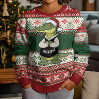 Funny Christmas Alligator Santa Kid Ugly Christmas Sweater Knitted Pattern - Wonder Print Shop