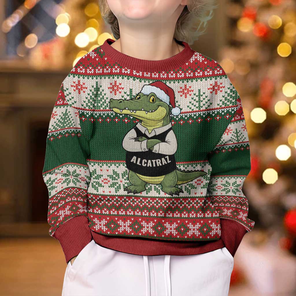 Funny Christmas Alligator Santa Kid Ugly Christmas Sweater Knitted Pattern - Wonder Print Shop