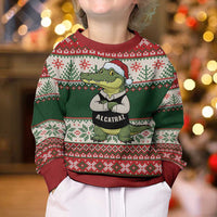 Funny Christmas Alligator Santa Kid Ugly Christmas Sweater Knitted Pattern - Wonder Print Shop