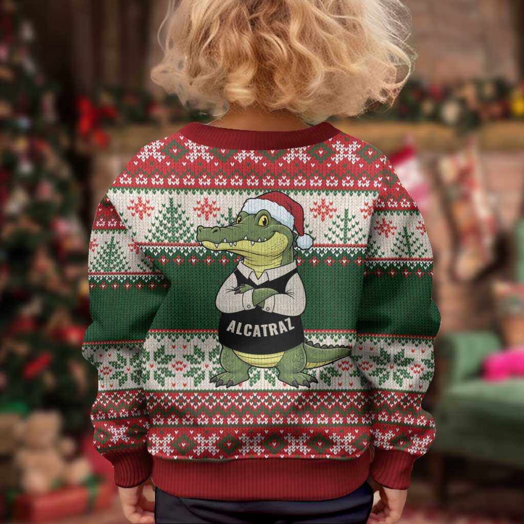 Funny Christmas Alligator Santa Kid Ugly Christmas Sweater Knitted Pattern - Wonder Print Shop