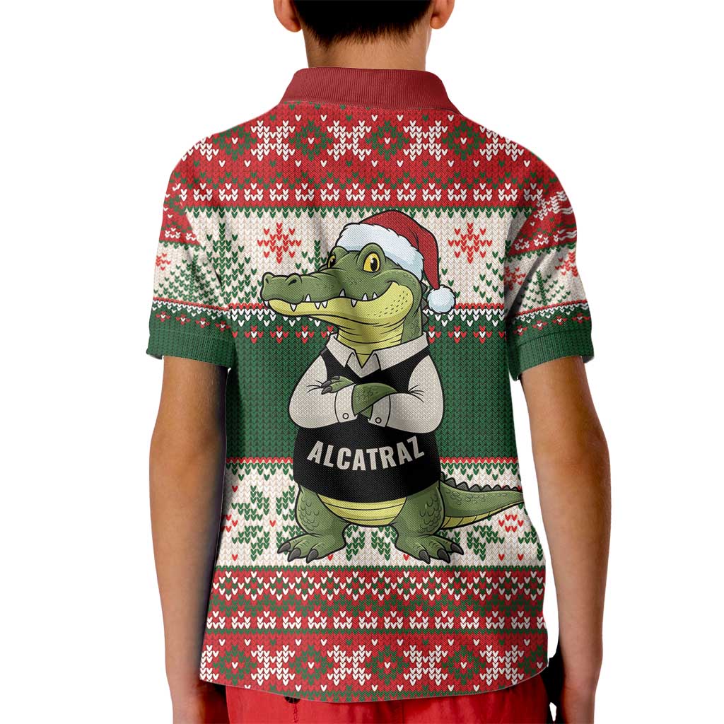 Funny Christmas Alligator Santa Kid Polo Shirt Knitted Pattern - Wonder Print Shop